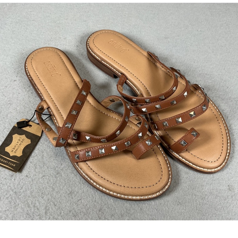Crevo Polly Womens 8 Brown Leather Studded Gladiator Sandals New